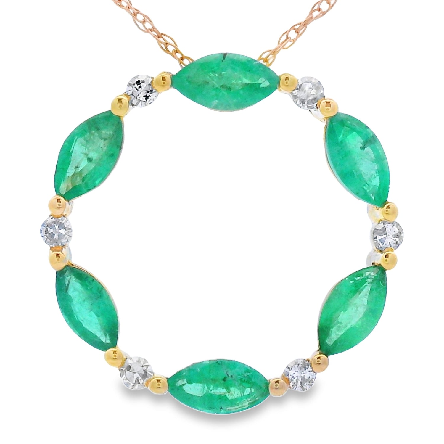 Emerald Diamond Circle of Love Pendant 10KT Yellow Gold by Bids.com