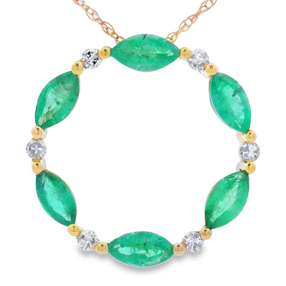 Emerald Diamond Circle of Love Pendant 10KT Yellow Gold by Bids.com