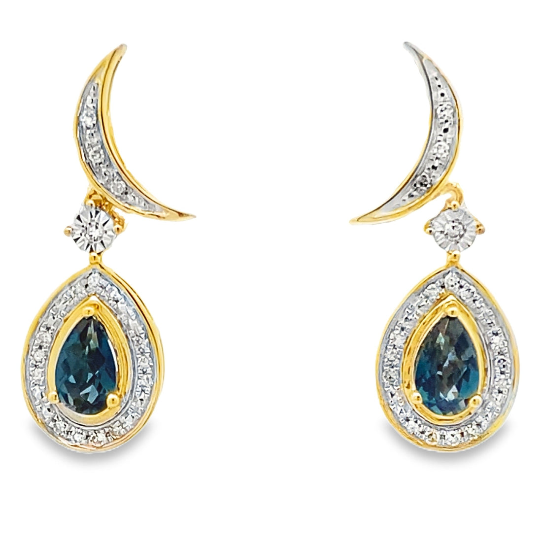 London Blue Topaz Dangle Earrings 10KT Yellow Gold by Bids.com