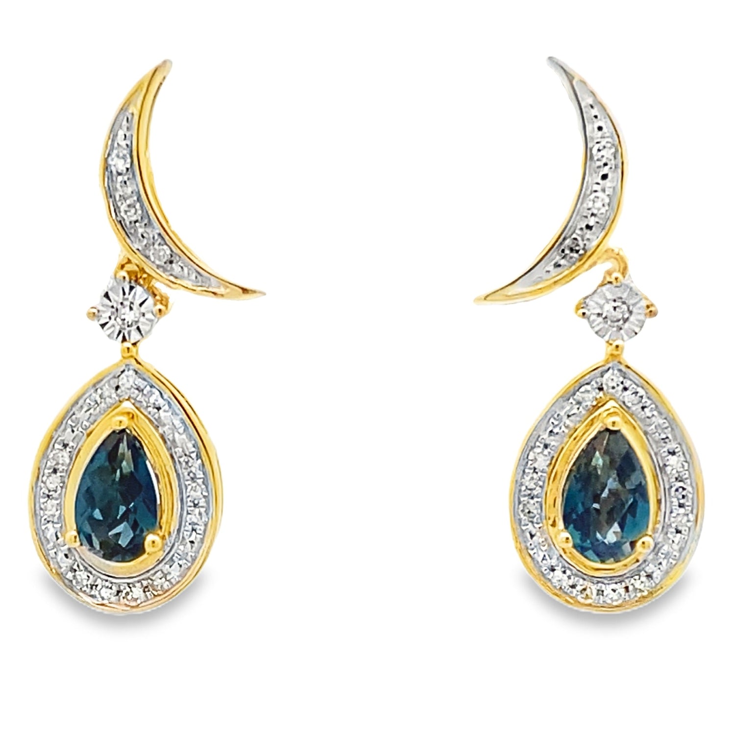 London Blue Topaz Dangle Earrings 10KT Yellow Gold by Bids.com