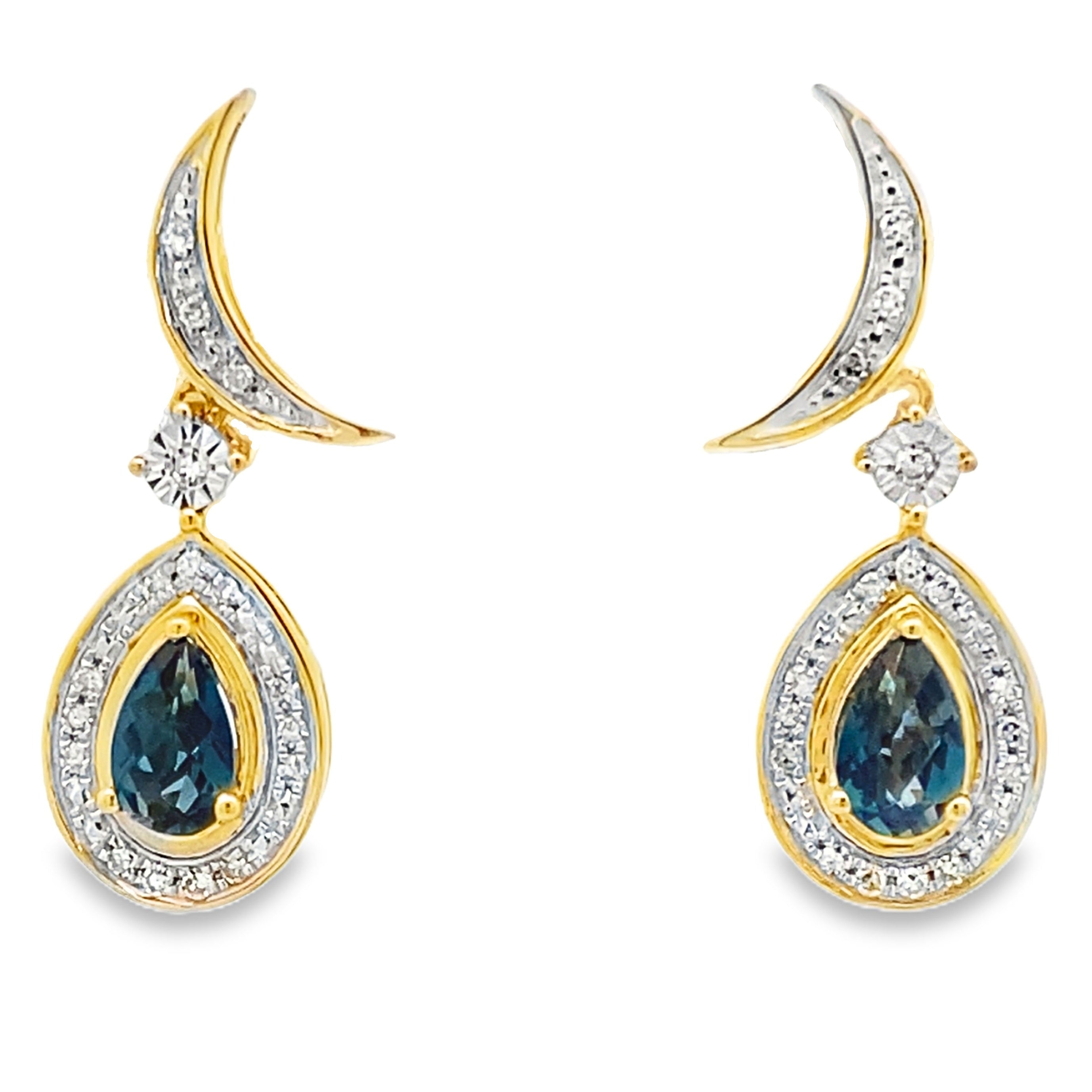 London Blue Topaz Dangle Earrings 10KT Yellow Gold by Bids.com