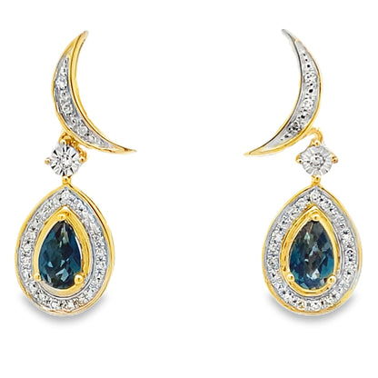 London Blue Topaz Dangle Earrings 10KT Yellow Gold by Bids.com