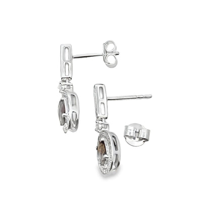 .88ct Quartz Diamond Dangle Earrings 10KT White Gold by Bids.com