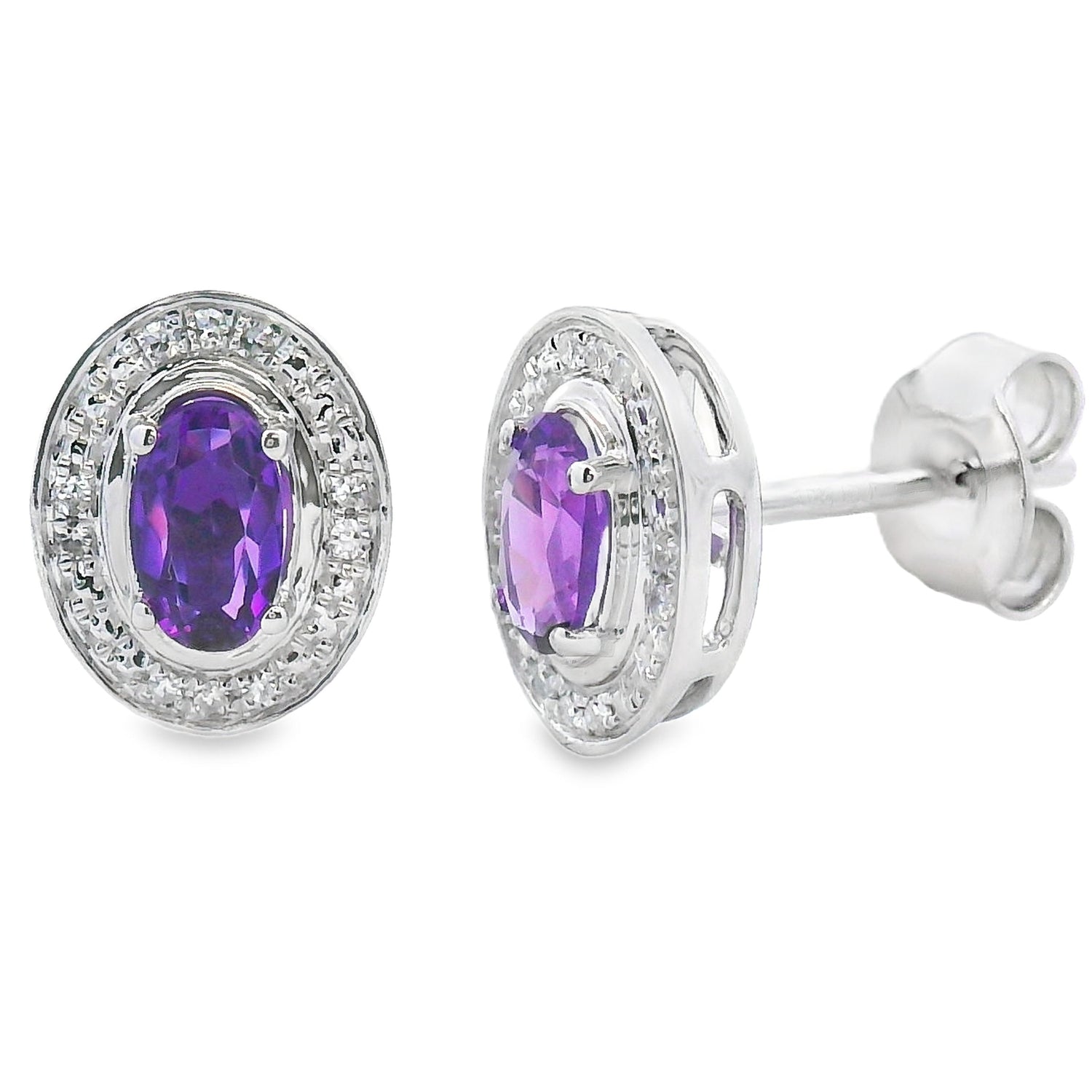 Natural .49ct Amethyst Diamond Earrings 10KT White Gold by Bids.com