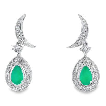 Chalcedony Diamond Dangle Earrings 10KT White Gold by Bids.com