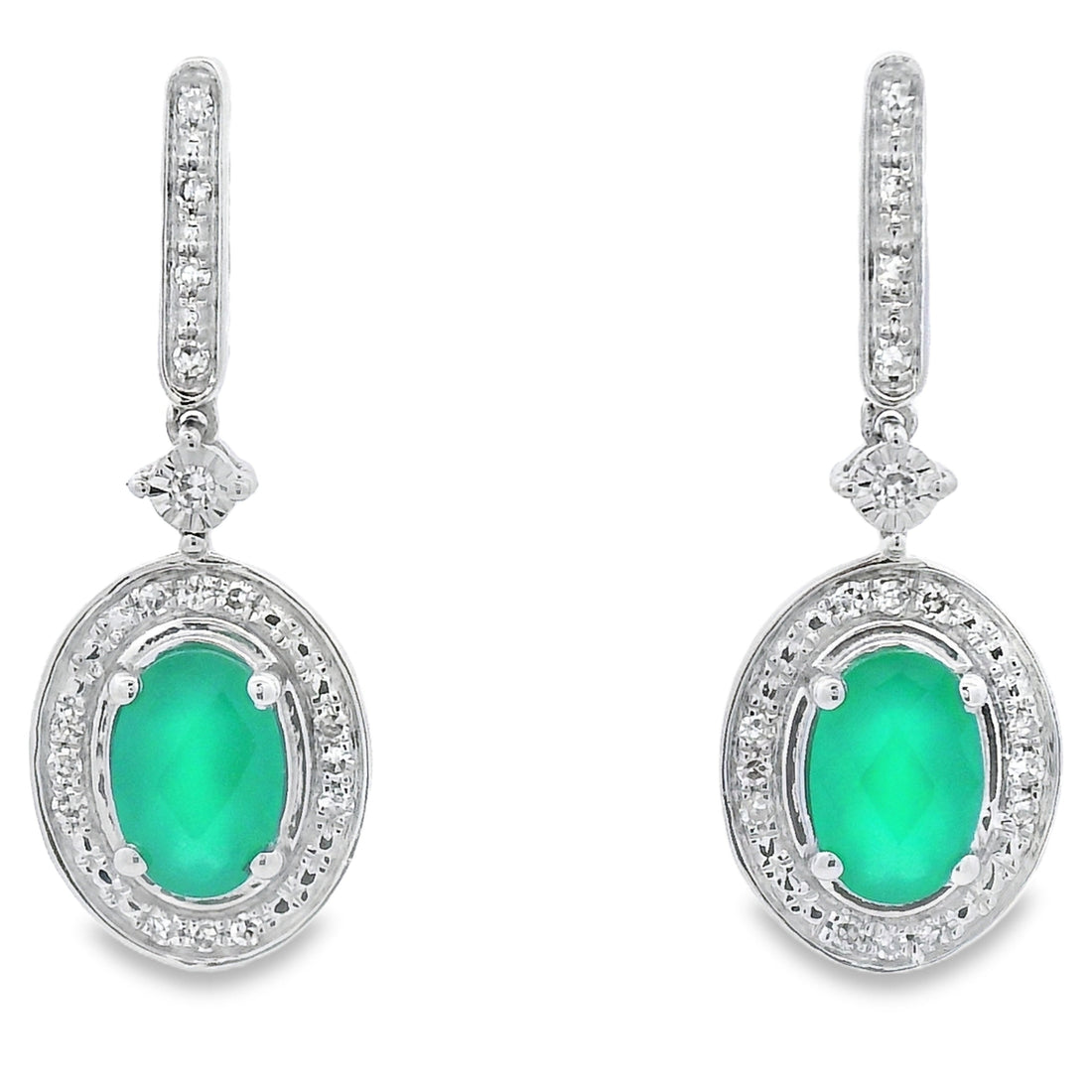 Chalcedony Diamond Dangle Earrings 10KT White Gold by Bids.com