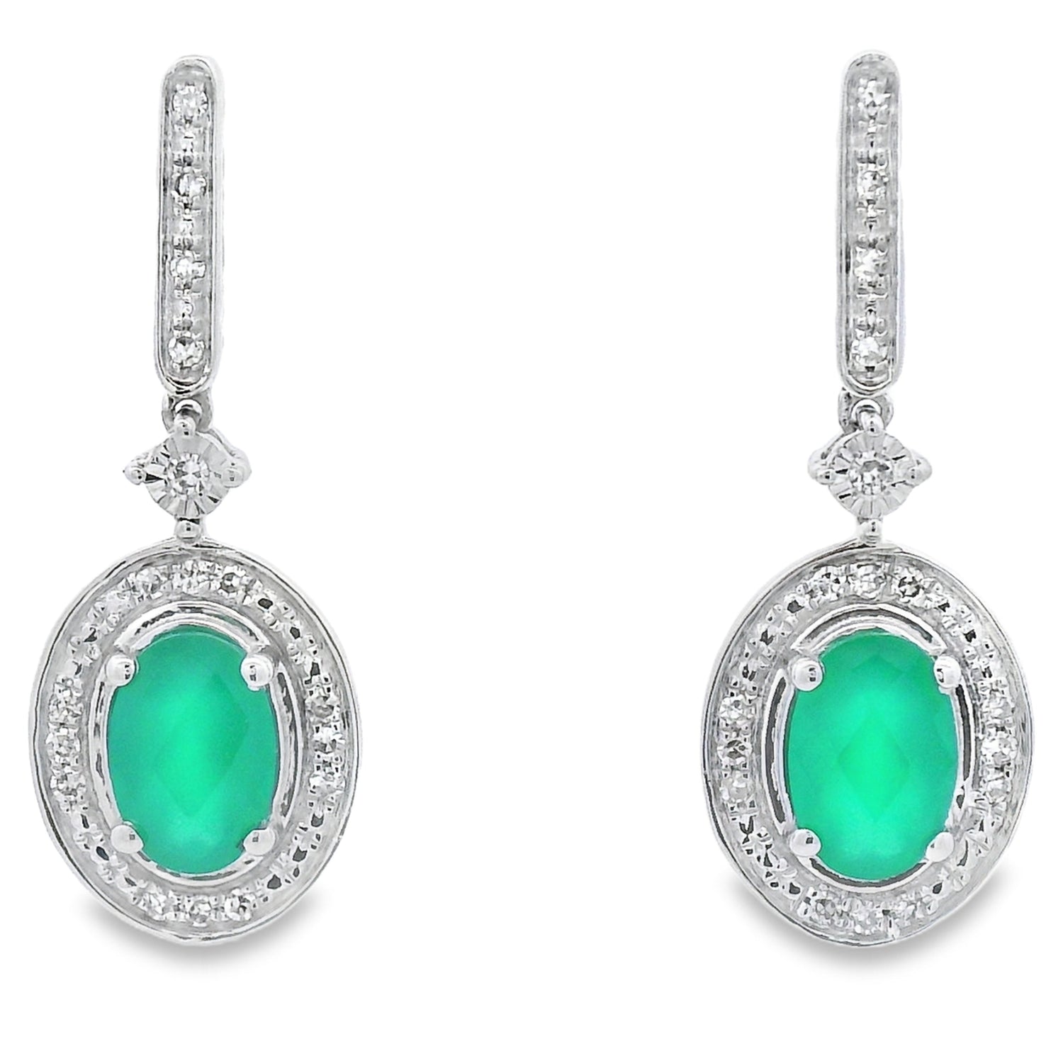 Chalcedony Diamond Dangle Earrings 10KT White Gold by Bids.com