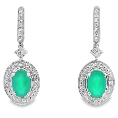 Chalcedony Diamond Dangle Earrings 10KT White Gold by Bids.com