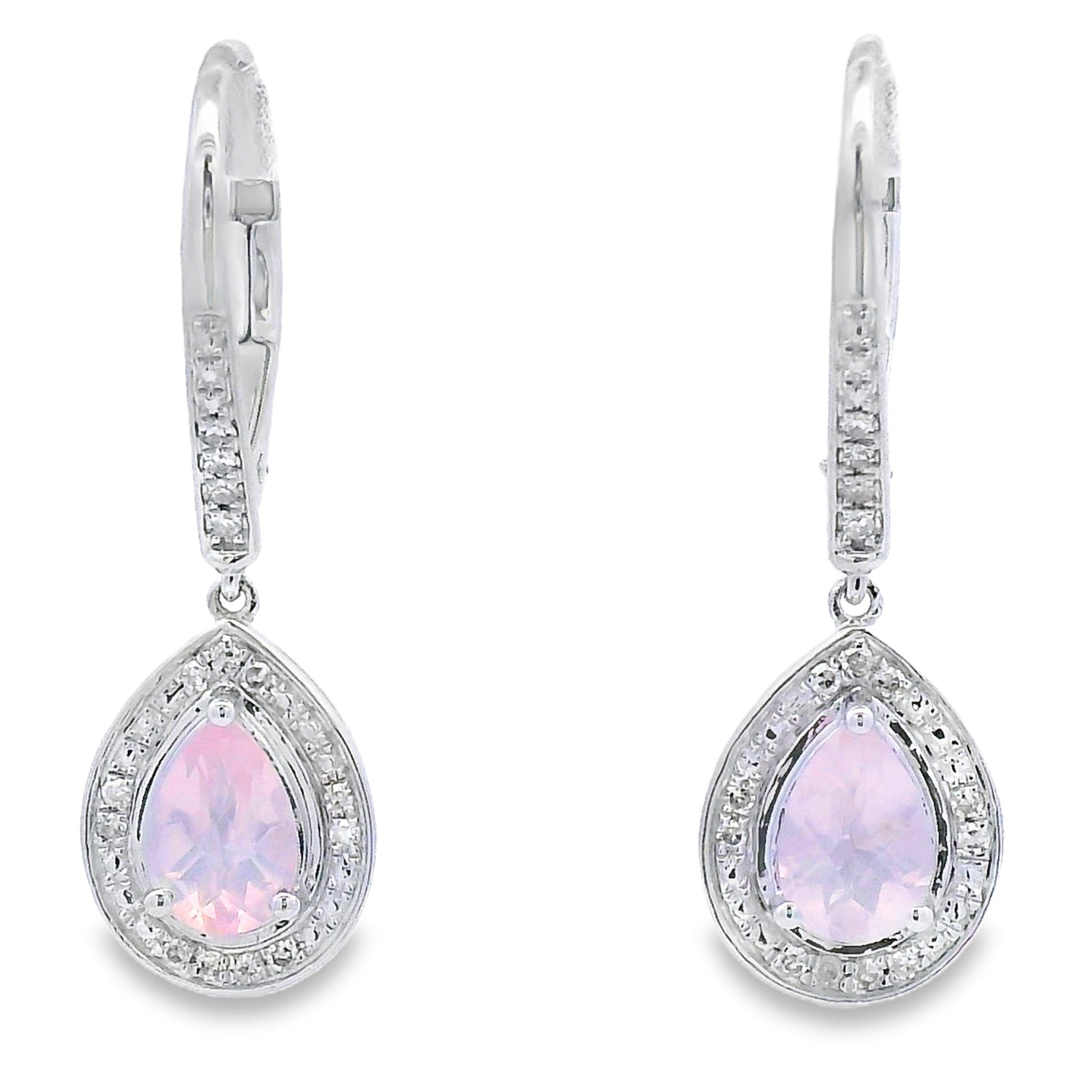 Rose Quartz Diamond Dangle Earrings 10KT White Gold by Bids.com