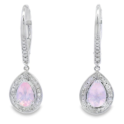 Rose Quartz Diamond Dangle Earrings 10KT White Gold by Bids.com