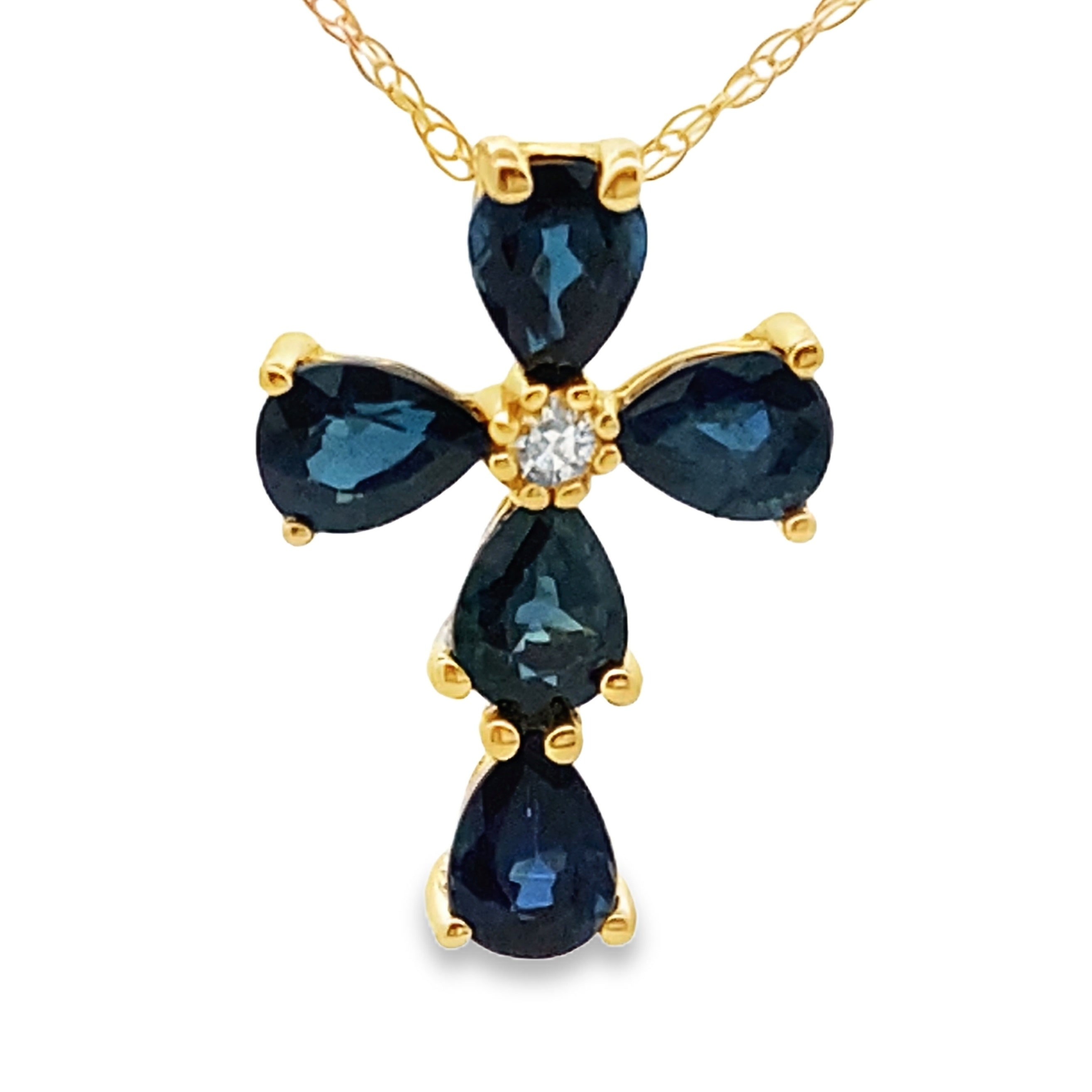 .82ct Sapphire Cross Religious Pendant 10KT Yellow Gold by Bids.com