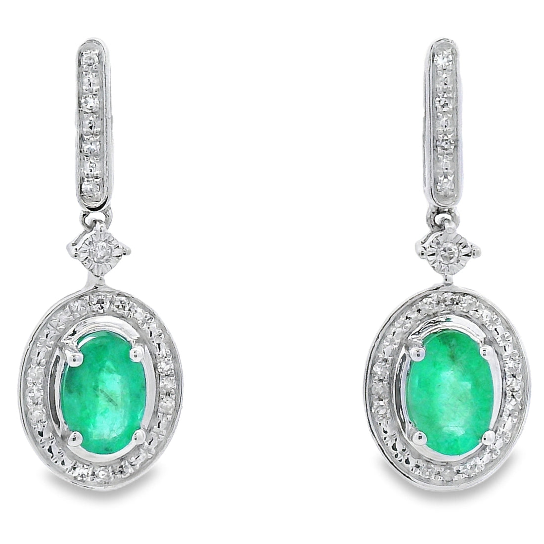 .95ct Emerald Diamond Dangle Earrings 10KT White Gold by Bids.com
