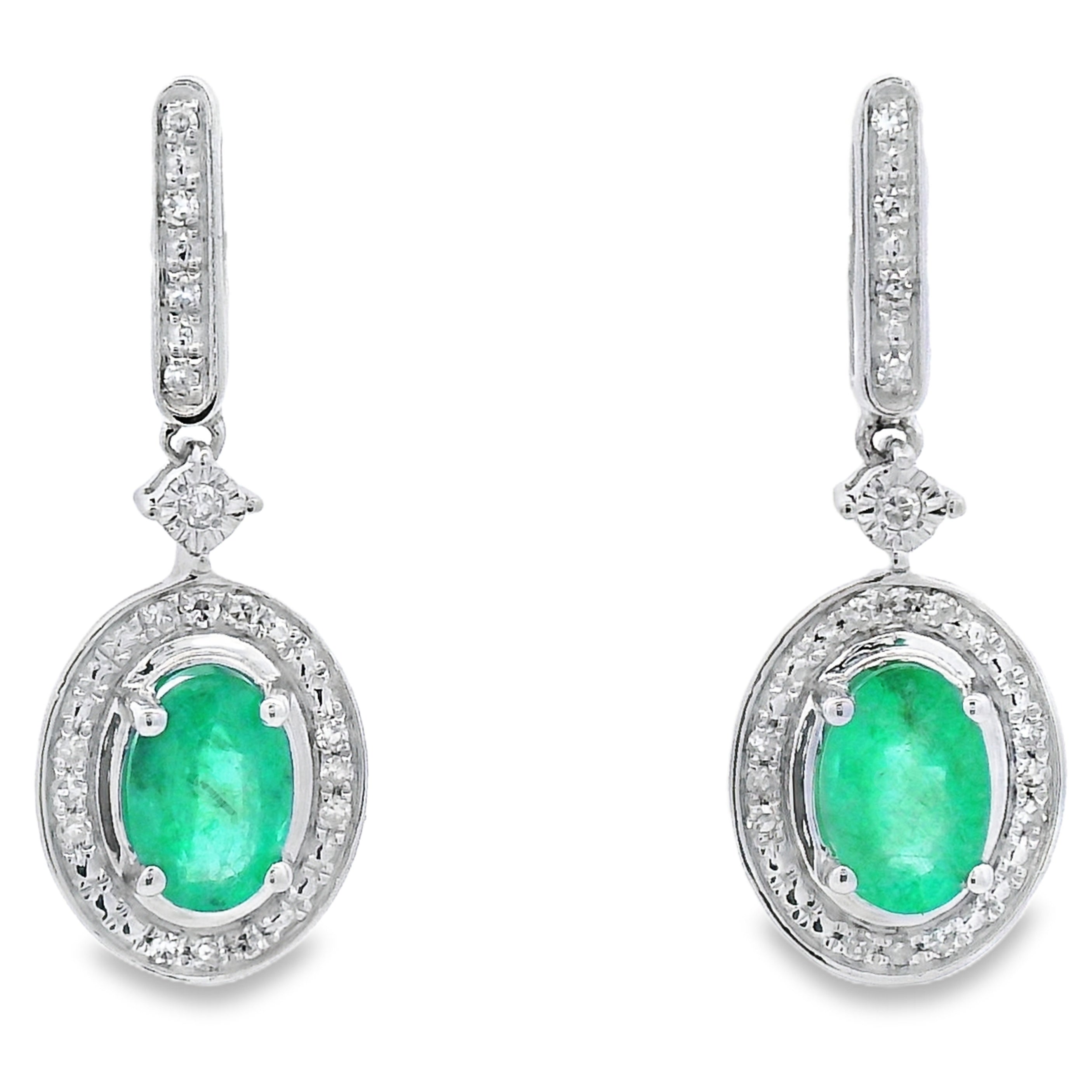 .95ct Emerald Diamond Dangle Earrings 10KT White Gold by Bids.com
