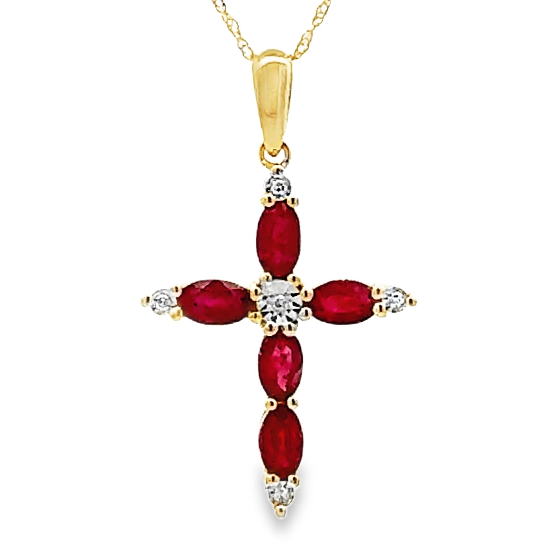 Ruby Diamond Cross Religious Pendant 10KT Yellow Gold by Bids.com