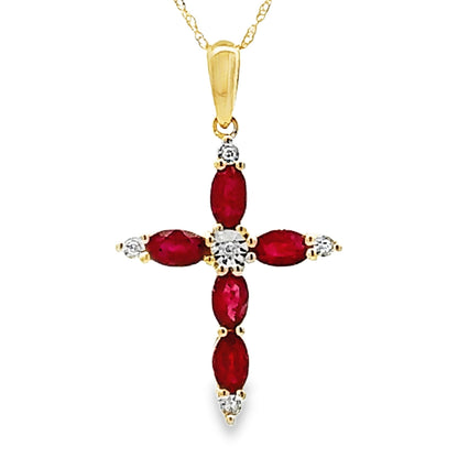 Ruby Diamond Cross Religious Pendant 10KT Yellow Gold by Bids.com
