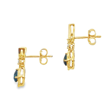 London Blue Topaz Dangle Earrings 10KT Yellow Gold by Bids.com