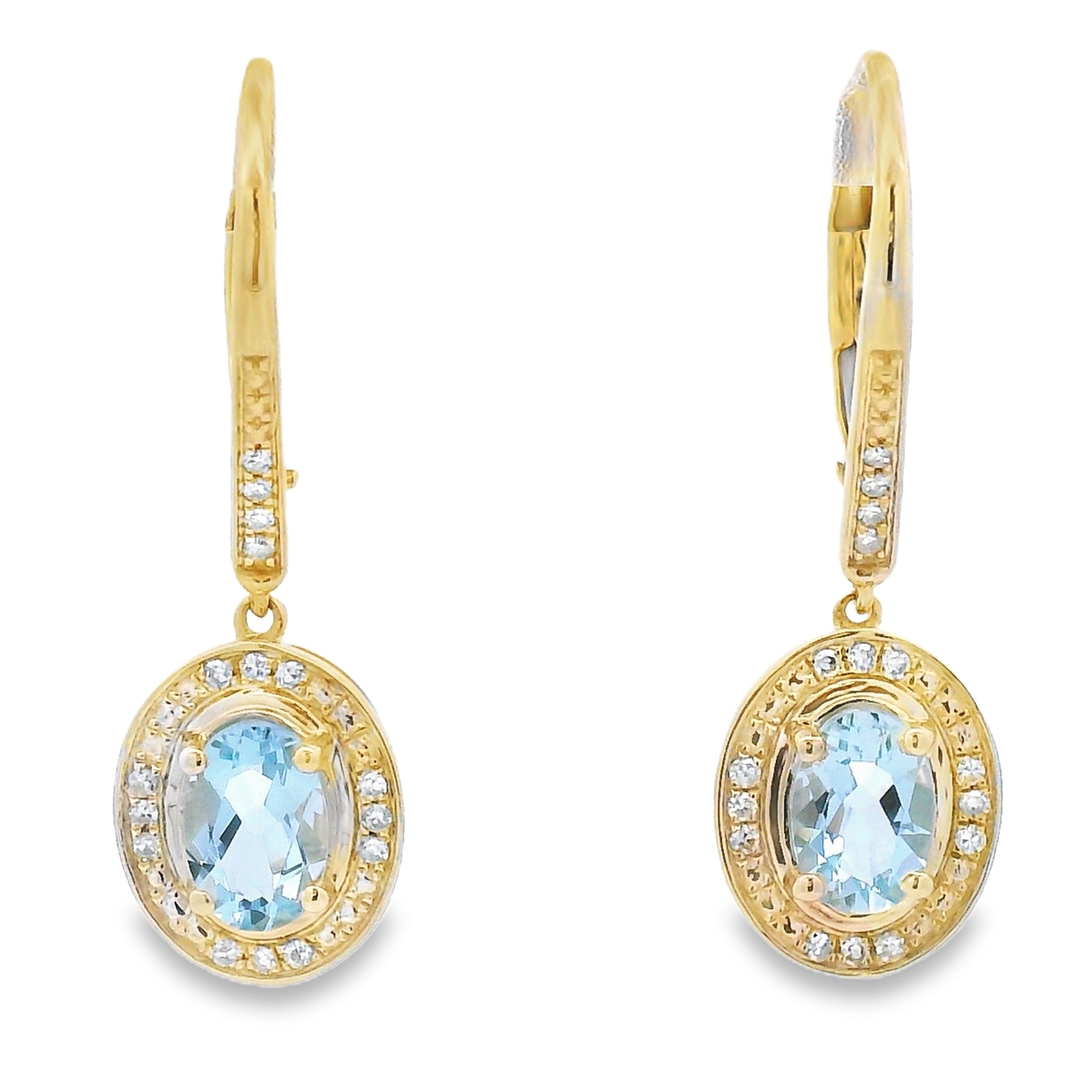 Aquamarine Diamond Dangle Earrings 10KT Yellow Gold by Bids.com
