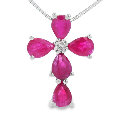 Ruby Diamond Cross Religious Pendant 10KT White Gold by Bids.com