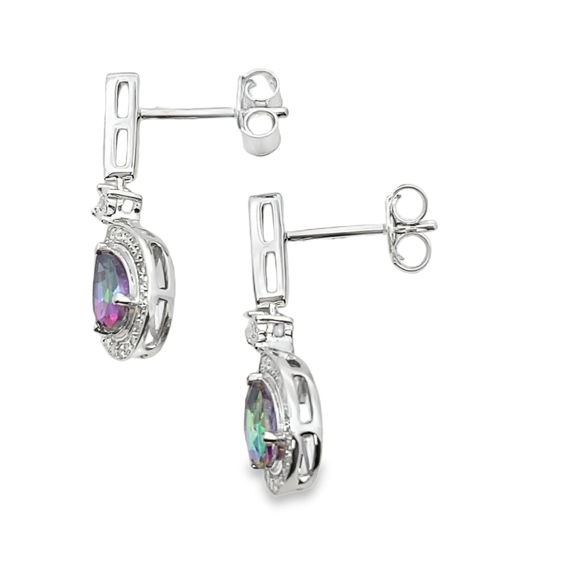 Mystic Fire Topaz Dangle Earrings 10KT White Gold by Bids.com