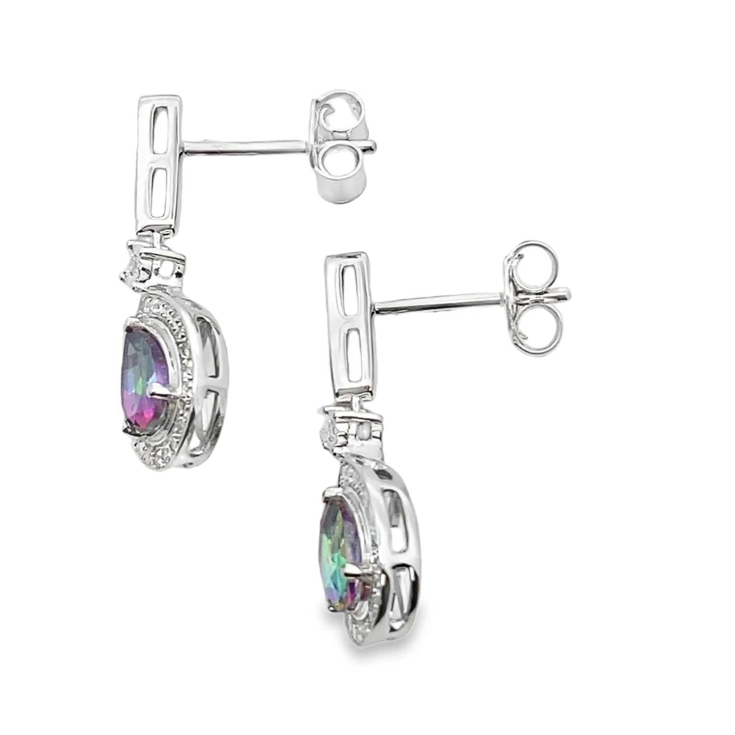 Mystic Fire Topaz Dangle Earrings 10KT White Gold by Bids.com
