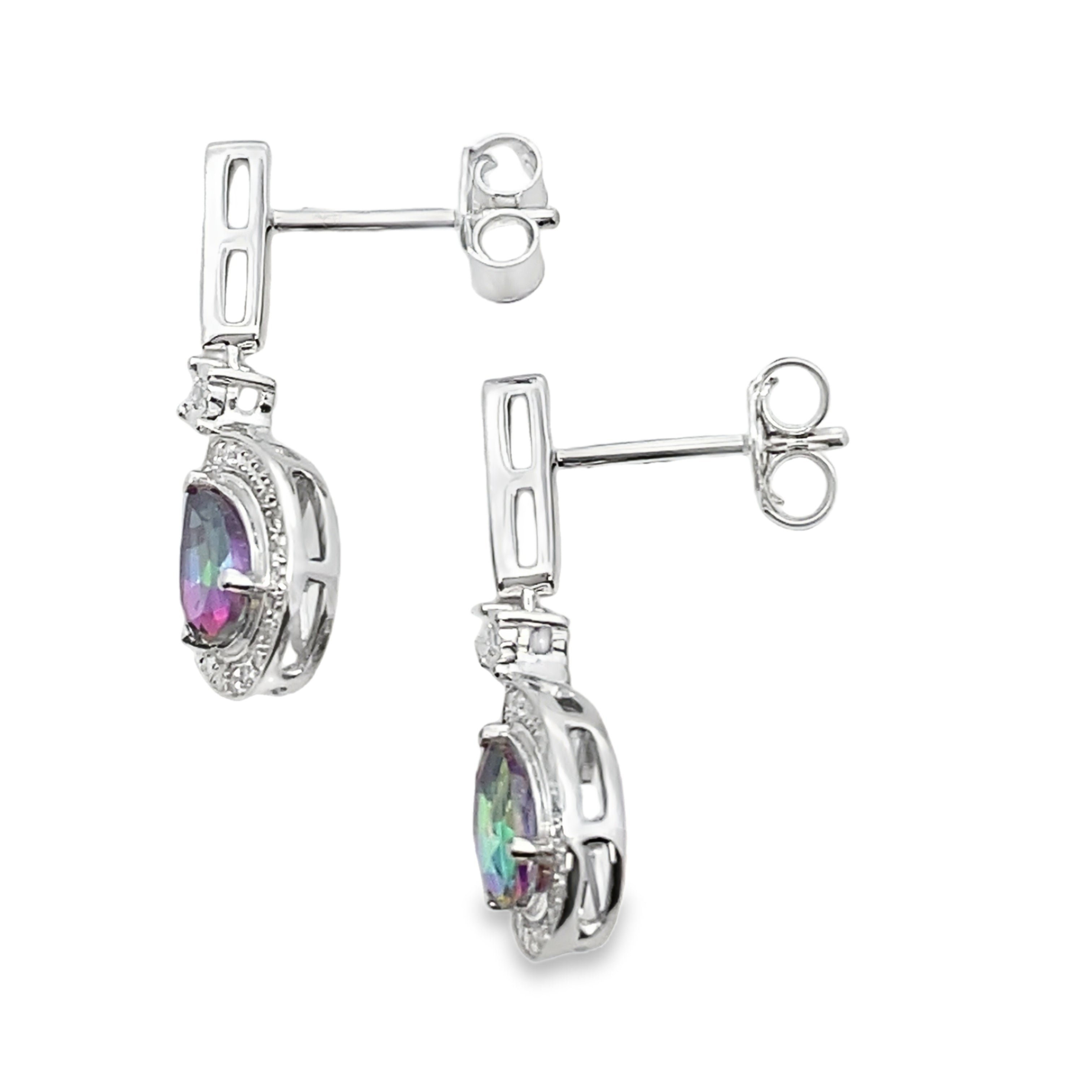 Mystic Fire Topaz Dangle Earrings 10KT White Gold by Bids.com