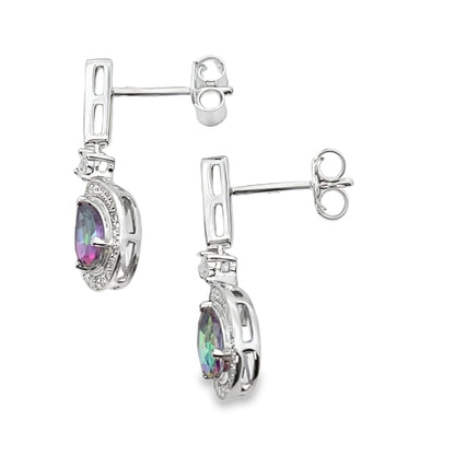 Mystic Fire Topaz Dangle Earrings 10KT White Gold by Bids.com