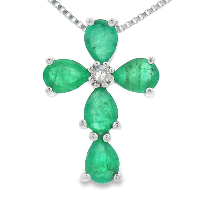 Emerald Diamond Cross Religious Pendant 10KT White Gold by Bids.com