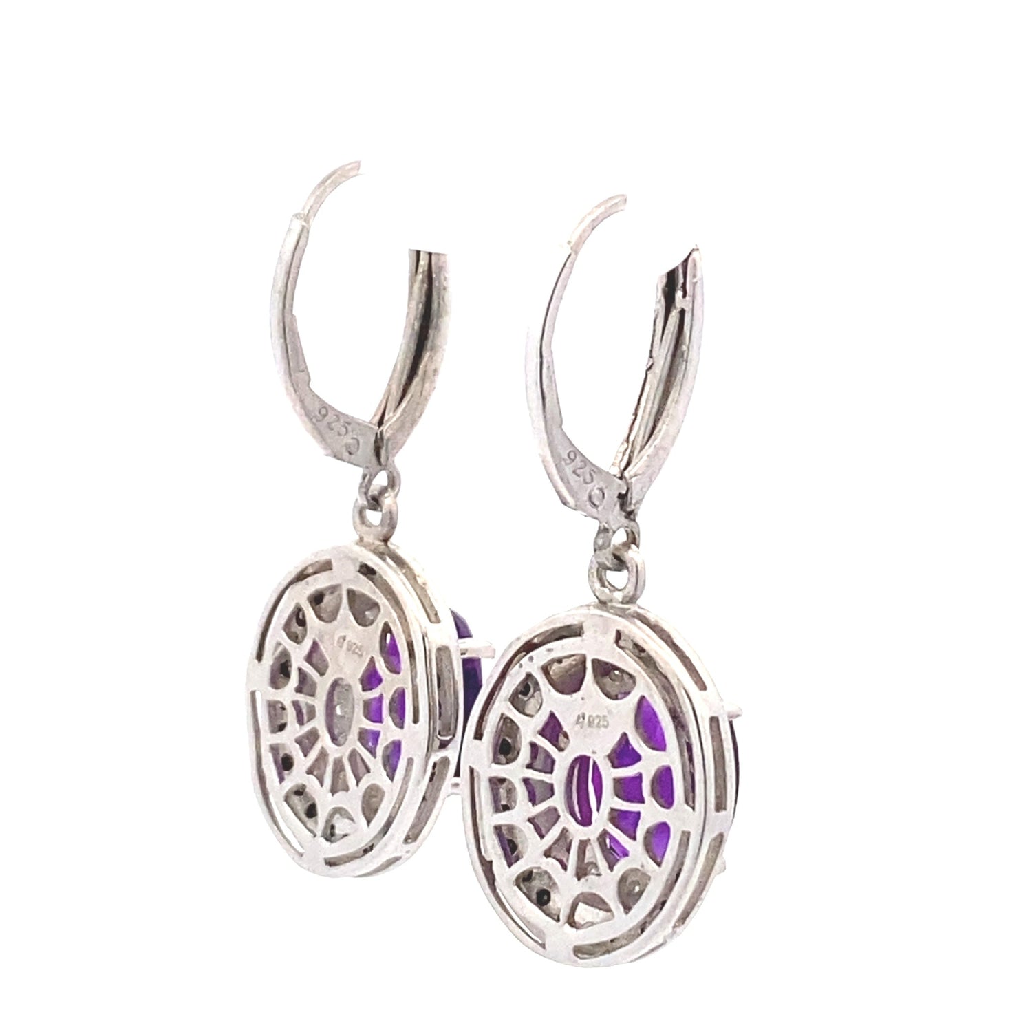 .38ct Amethyst Diamond Dangle Earrings Sterling Silver by Bids.com
