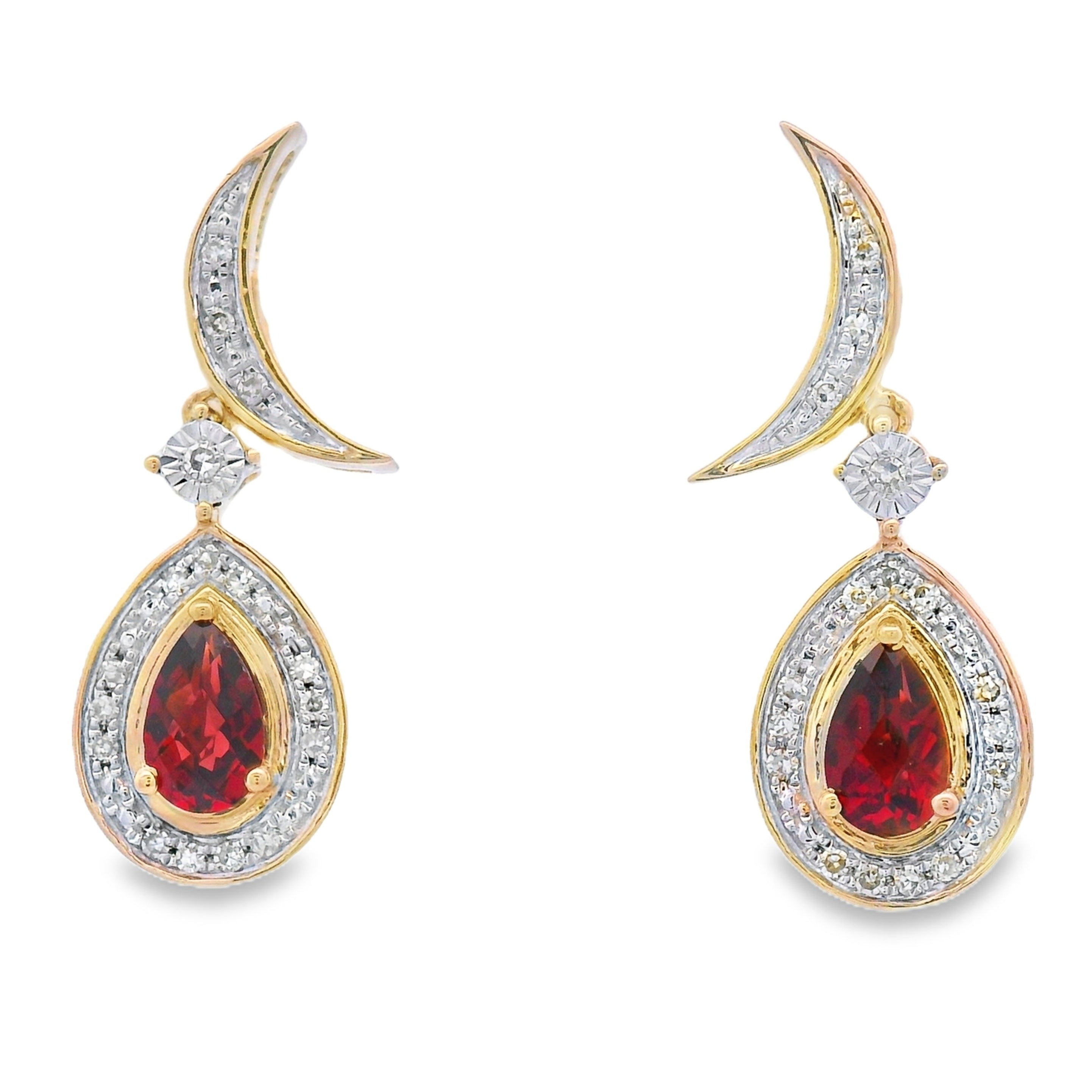 .62ct Garnet Diamond Dangle Earrings 10KT Yellow Gold by Bids.com