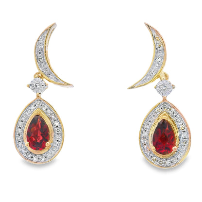 .62ct Garnet Diamond Dangle Earrings 10KT Yellow Gold by Bids.com