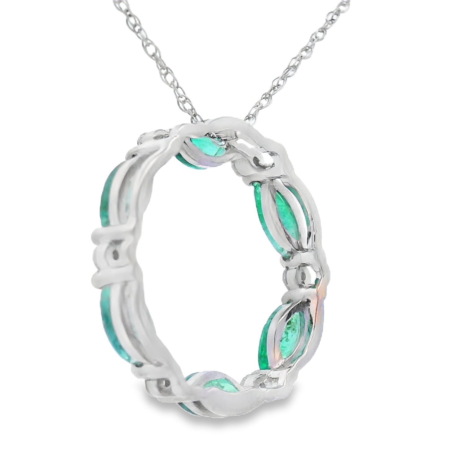 Emerald Diamond Circle of Love Pendant 10KT White Gold by Bids.com