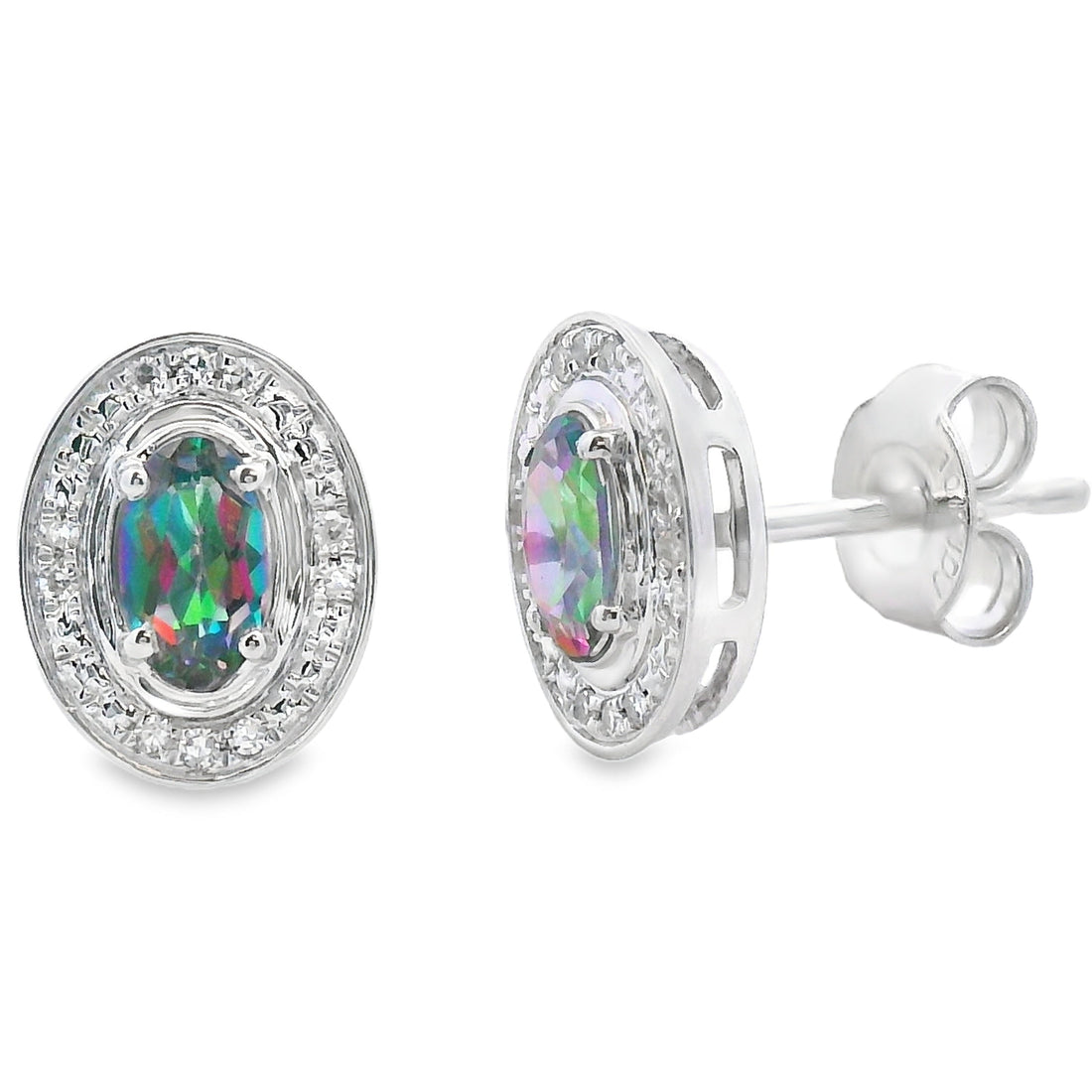 Mystic Fire Topaz Diamond Earrings 10KT White Gold by Bids.com