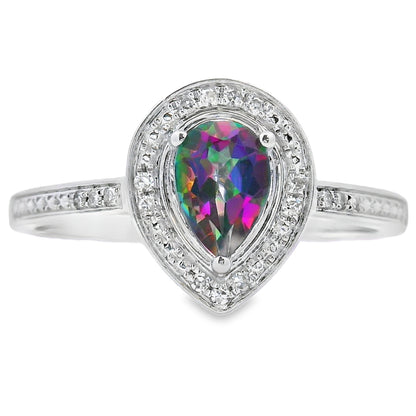 .50ct Mystic Fire Topaz Diamond Ring 10KT White Gold by Bids.com