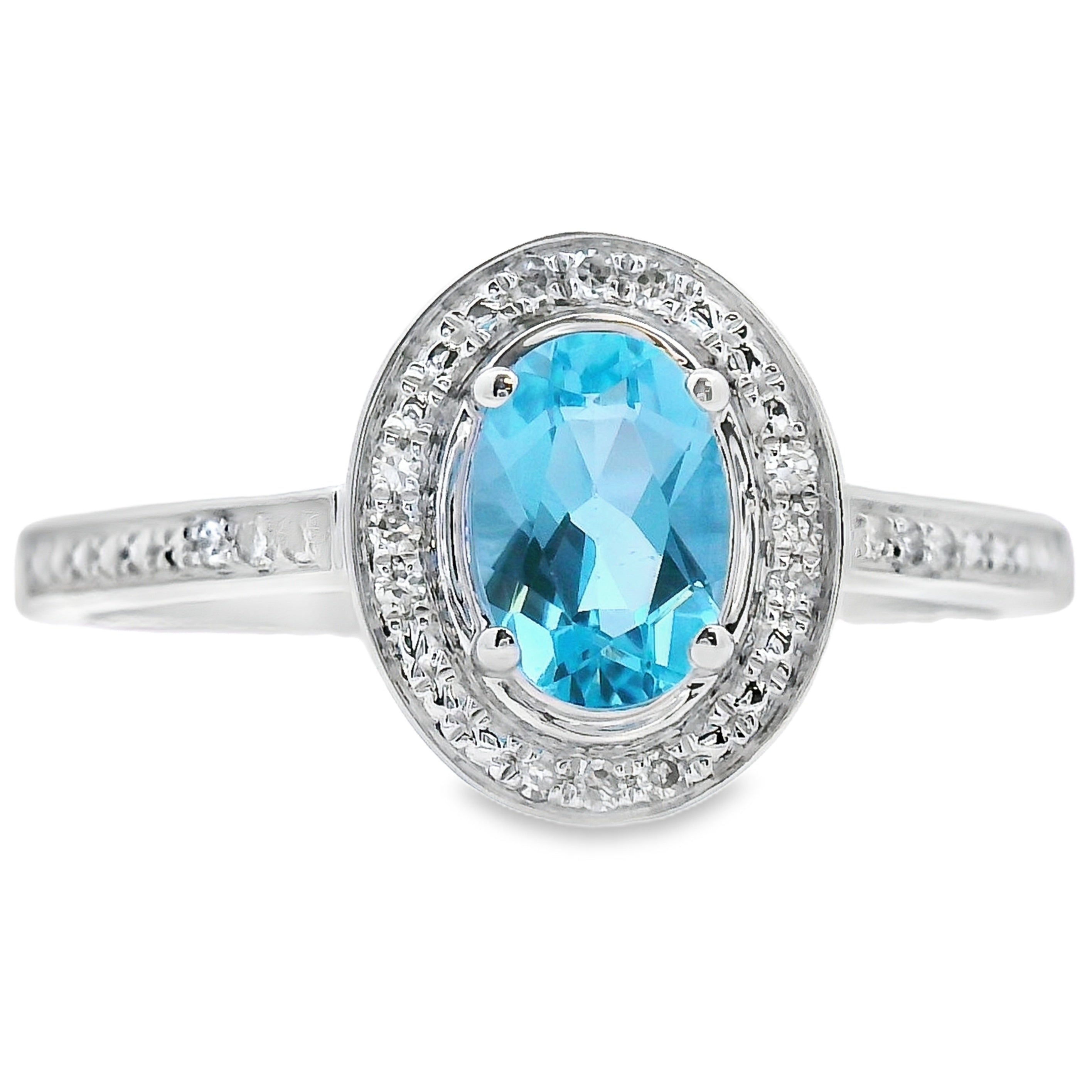 Genuine .59ct Blue Topaz Diamond Ring 10KT White Gold by Bids.com