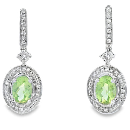 1.23ct Peridot Diamond Dangle Earrings 10KT White Gold by Bids.com