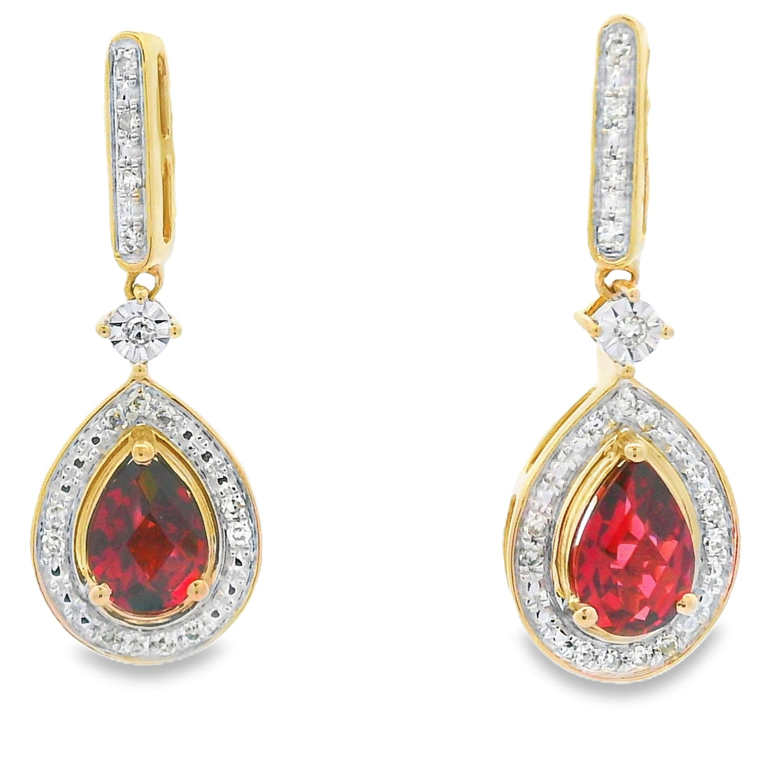1.06ct Garnet Diamond Dangle Earrings 10KT Yellow Gold by Bids.com