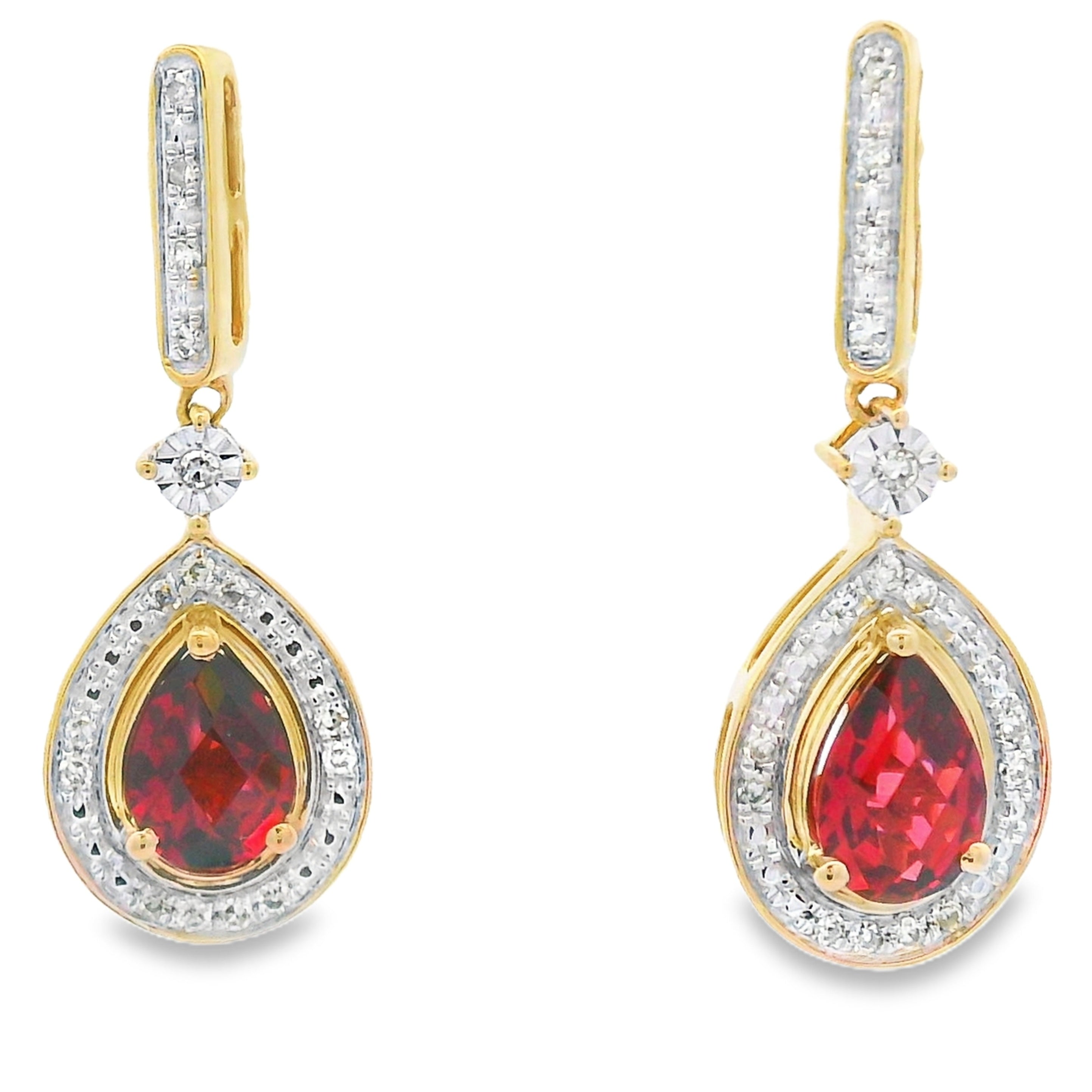 1.06ct Garnet Diamond Dangle Earrings 10KT Yellow Gold by Bids.com