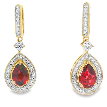 1.06ct Garnet Diamond Dangle Earrings 10KT Yellow Gold by Bids.com