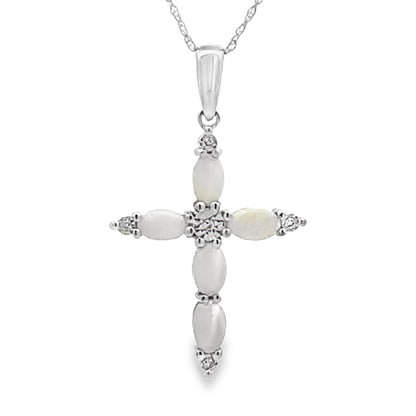 Opal Diamond Cross Religious Pendant 10KT White Gold by Bids.com