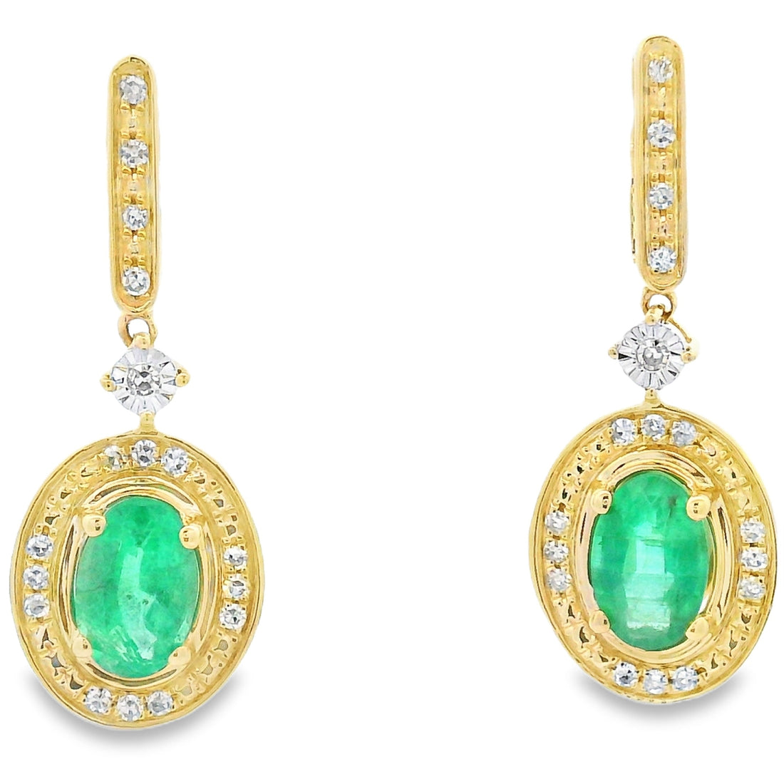 .95ct Emerald Diamond Dangle Earrings 10KT Yellow Gold by Bids.com