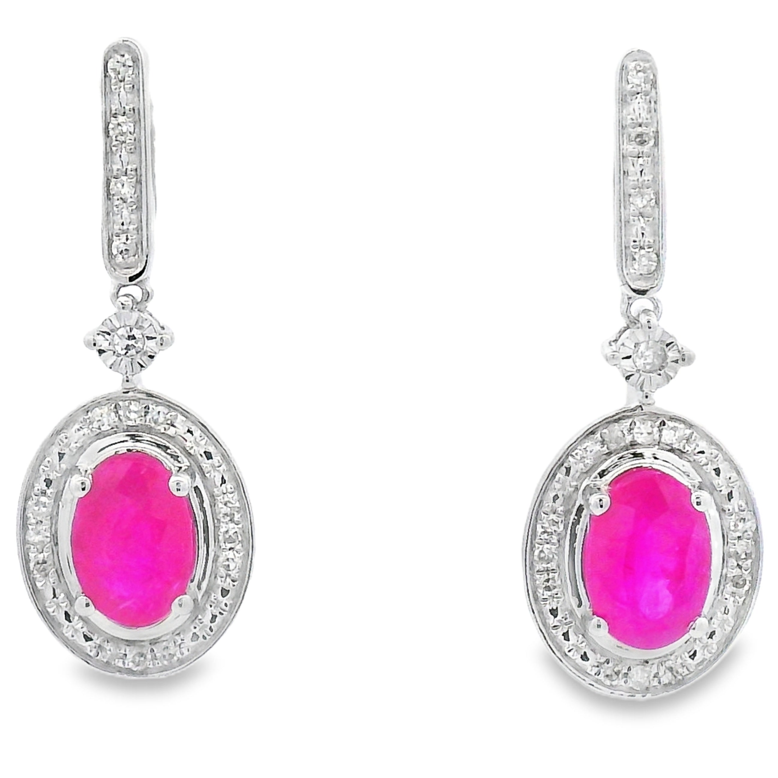 1.40ct Ruby Diamond Dangle Earrings 10KT White Gold by Bids.com