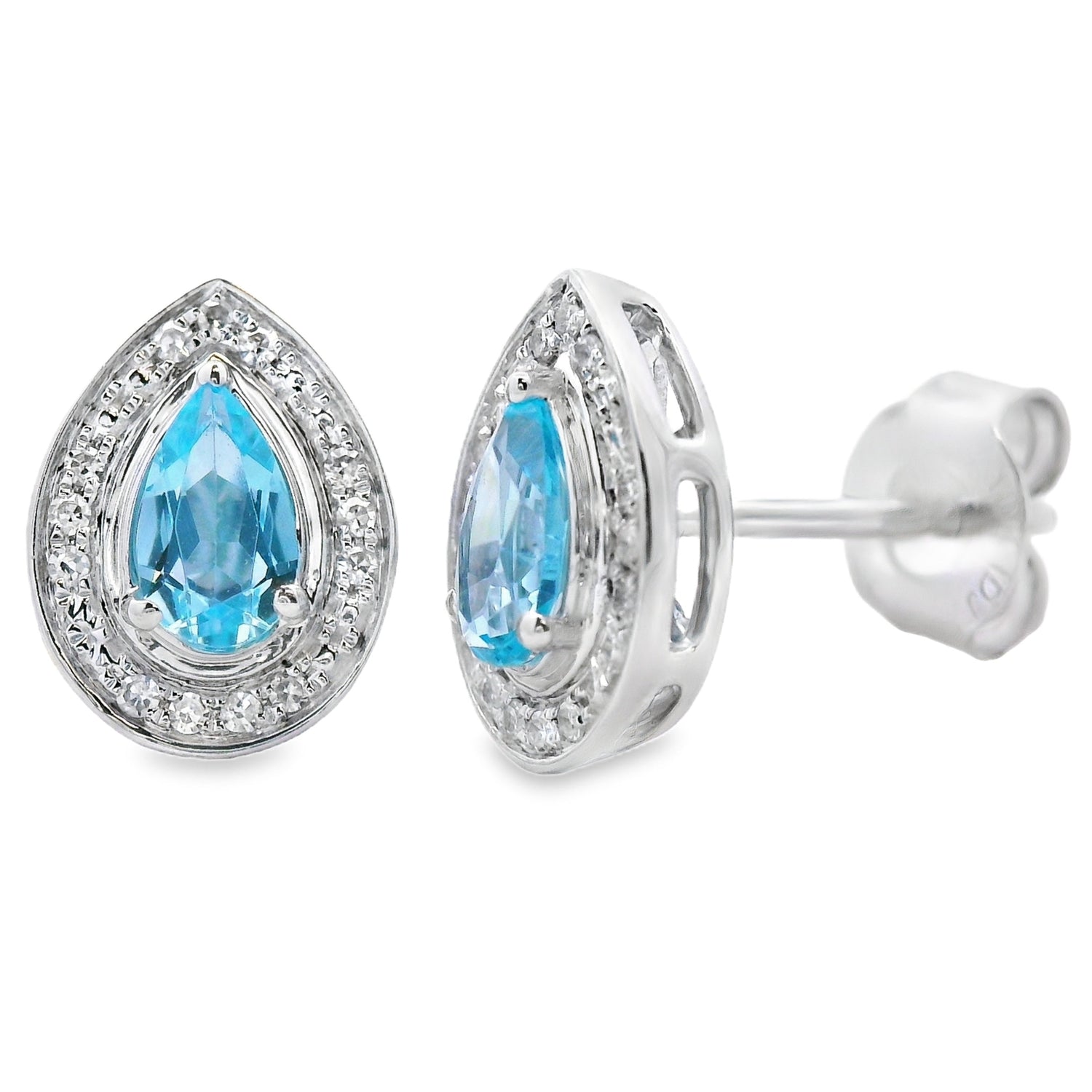 .57ct Blue Topaz Diamond Stud Earrings 10KT White Gold by Bids.com