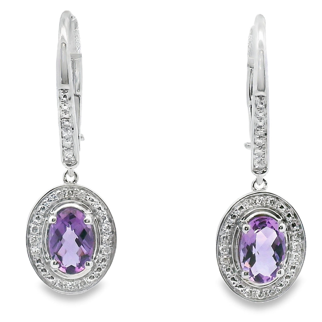 .98ct Amethyst Diamond Dangle Earrings 10KT White Gold by Bids.com