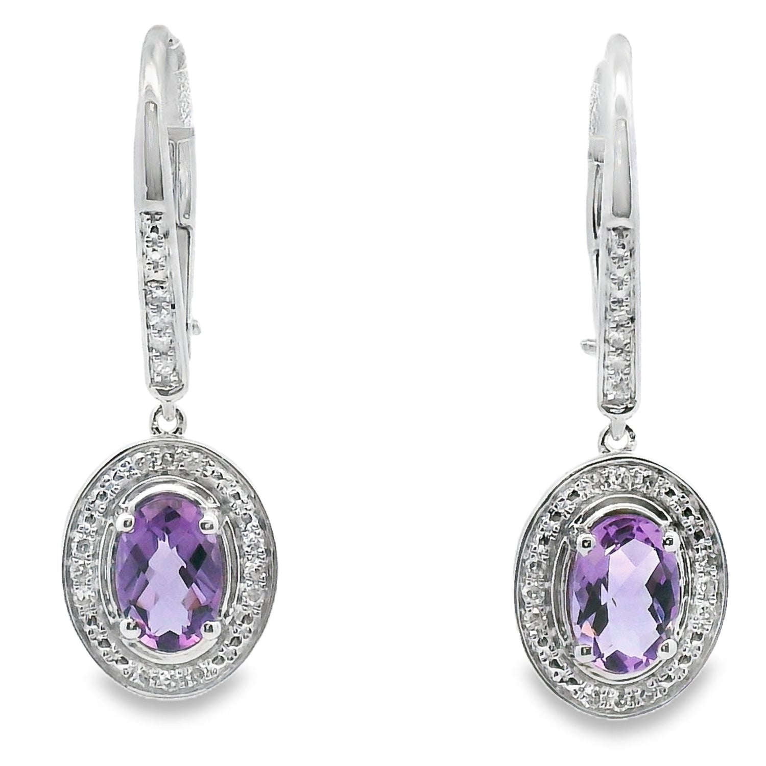 .98ct Amethyst Diamond Dangle Earrings 10KT White Gold by Bids.com