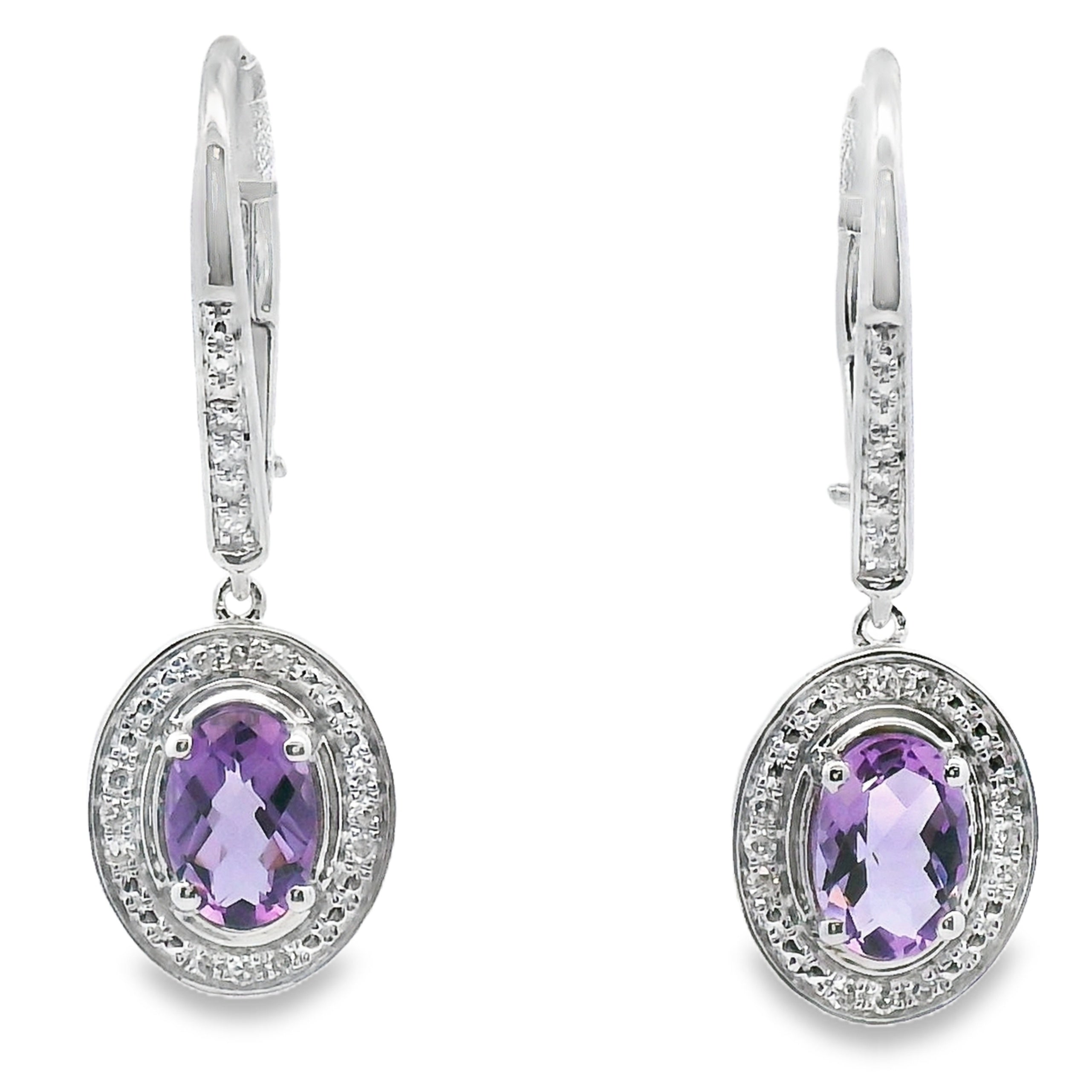 .98ct Amethyst Diamond Dangle Earrings 10KT White Gold by Bids.com