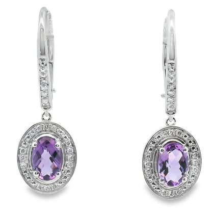 .98ct Amethyst Diamond Dangle Earrings 10KT White Gold by Bids.com