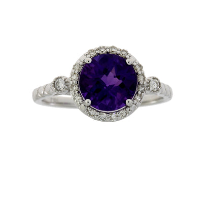 Genuine 2.07ct Amethyst Diamond Ring 14KT White Gold by Bids.com