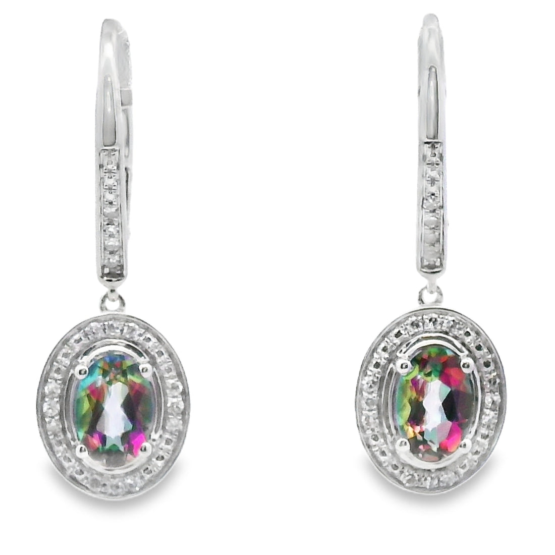 .89ct Mystic Fire Topaz Dangle Earrings 10KT White Gold by Bids.com