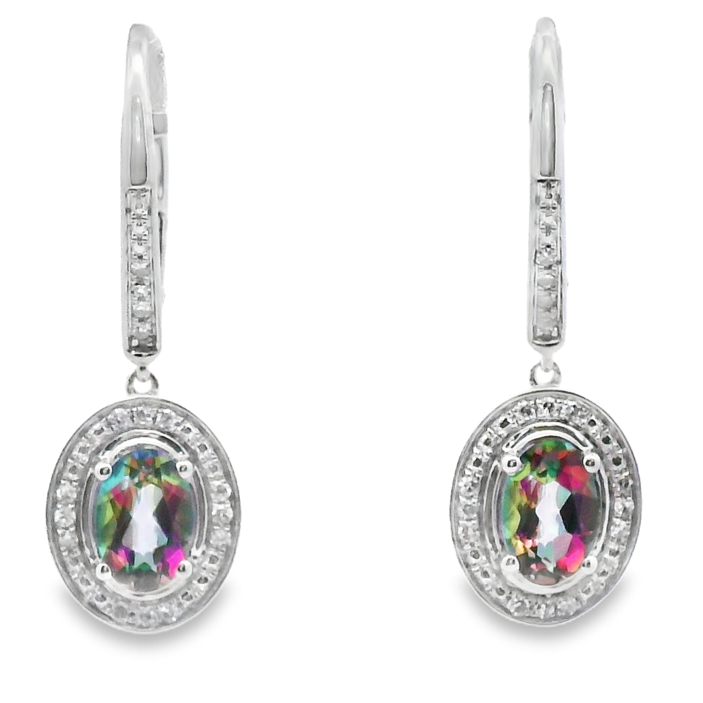 .89ct Mystic Fire Topaz Dangle Earrings 10KT White Gold by Bids.com