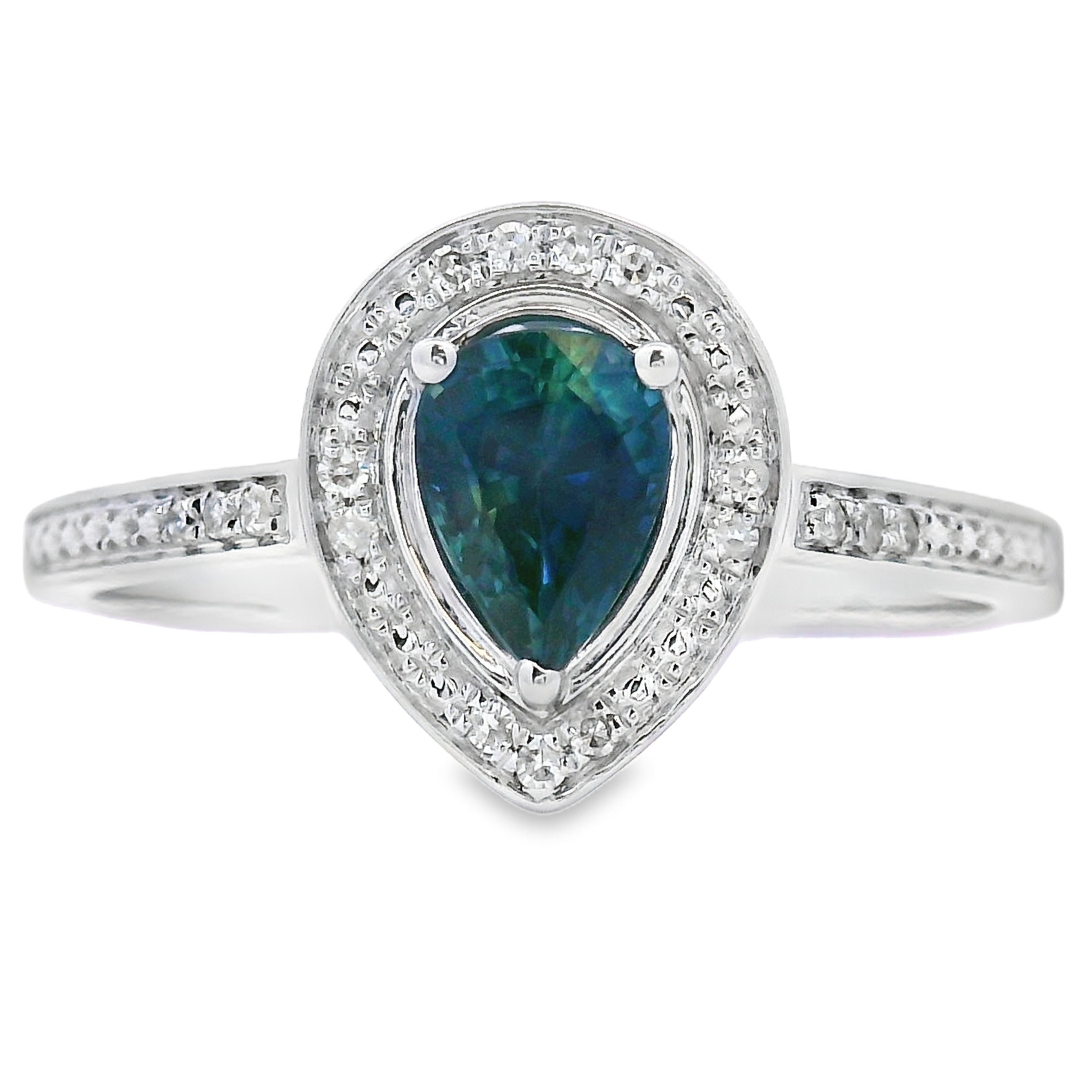Genuine .54ct Sapphire Diamond Ring 10KT White Gold by Bids.com